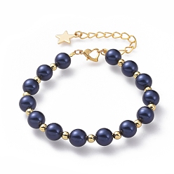 Dunkelblau Perlen Armbänder, mit Muschelkernperlen, goldbeschichtete Messing- und Legierungsfunde, dunkelblau, 10-1/8 Zoll (25.8 cm)