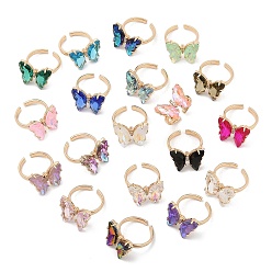 Light Gold Бабочка стойка покрытие латунь микропаве кубический цирконий кольца, открытая манжета для женщин, со стеклом, без кадмия, без никеля и без свинца, золотой свет, золотой свет, 3 мм, внутренний диаметр: 17 мм