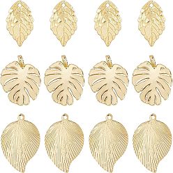 Золотой 18 шт 3 стиль латунные подвески, лист, золотые, 19x15x2 мм, отверстие : 3 мм