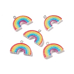 Разноцветный Непрозрачные подвески смолы, с железными петлями платинового тона и блестящей пудрой, радуга, красочный, 20x27x4 мм, отверстие : 2 мм