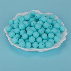 Cyan Round Silicone Focal Beads, Chewing Beads For Teethers, DIY Nursing Necklaces Making, Cyan, 15mm, Hole: 2mm