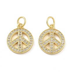 Настоящее золото 18K Латунные микро проложить кубического циркония прелести, символ знака мира, без свинца и без кадмия, долговечный, стойки покрытие, с целью перехода в кольце, реальный 18 k позолоченный, 14.5x12x1.6 мм, отверстие : 3 мм