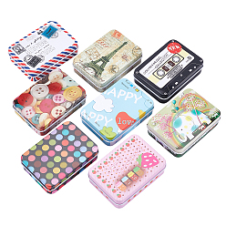 Mixed Color Tinplate Storage Box, Jewelry Box, for DIY Candles, Dry Storage, Spices, Tea, Candy, Party Favors, Rectangle, Mixed Pattern, Mixed Color, 9.6x7x2.2cm, 8 colors, 1pc/color, 8pcs/set