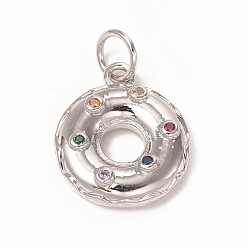 Платина Латунные микро-паве красочные кубические циркониевые подвески, с прыжковых колец, долговечный, плавать кольцо, платина, 15x12.5x3 мм, переходное кольцо: 5x0.7 мм, внутренний диаметр: 3.6 мм