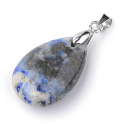 Mixed Stone Natural & Synthetic Mixed Stone Pendants, with Alloy Findings, teardrop, Platinum, 23~24x14x8mm, Hole: 4x5mm