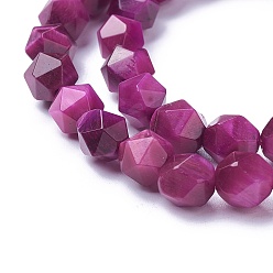 Medium Violet Red Natural Tiger Eye Beads Strands, Dyed, Faceted Round, Medium Violet Red, 5.5~6x5~6mm, Hole: 0.8mm, about 64~66pcs/strand, 15.3 inch(39cm)
