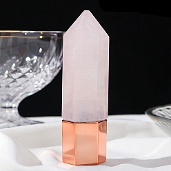 Rose Quartz Hexagonal Prism Natural Rose Quartz Roller Ball Bottles, Essential Oil Bottles, 2.5x2.5x9.3cm