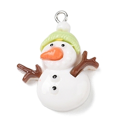 Снеговик Подвески из непрозрачной смолы на рождественскую тематику, с железной платиной петлей, снеговик, 31x24x9 мм, отверстие : 2 мм