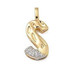 Letter S Латунные микро проложить кубического циркония подвески, без кадмия, без никеля и без свинца, письмо амулеты, реальный 18 k позолоченный, Письмо с, 28x15x4 мм, отверстие : 5x2.5 мм