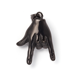 Gunmetal 304 Stainless Steel ASL Pendants, Gesture for I Love You, Gunmetal, 37x28x11.5mm, Hole: 8x5mm
