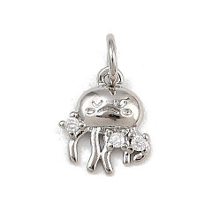 Jellyfish Латунные микро проложить кубического циркония подвески, с целью перехода в кольце, морские животные амулеты, стойки покрытие, долговечный, без свинца и без кадмия, платина, медуза, 11x9x2 мм, отверстие : 3 мм