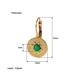 Зеленый агат Винтажные плоские круглые серьги из нержавеющей стали с паве из натурального зеленого оникса-агата (окрашенные и нагретые) для женщин, золотые, 31x16 мм
