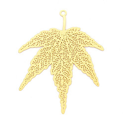 Настоящее золото 18K Латунные филигранные большие подвески, кленового листа, гравированные металлические украшения, без кадмия, без никеля и без свинца, реальный 18 k позолоченный, 72~72.5x56.5x0.3 мм, отверстие : 2.5 мм