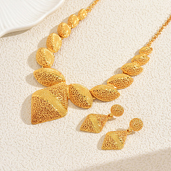 Золотой Комплекты серег и ожерелий из винтажного сплава в форме полых ромбов для женщин, золотые, ожерелья: 18.11 дюйм (46 см)