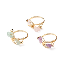 Смешанные камни Натуральная смешанная каменная крошка с латунным кольцом на палец, ювелирные изделия из светлой позолоченной медной проволоки для женщин, размер США 8 1/2 (18.5 мм), 1.5 мм