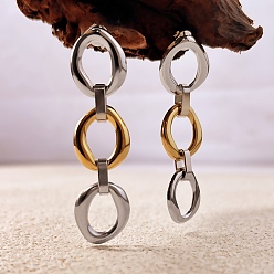 Позолоченный и Цвет Нержавейки 304 двухцветные овальные серьги-гвоздики из нержавеющей стали, ионное покрытие (ip), без кадмия, без никеля и без свинца, цепочка-оберег, настоящее золото и нержавеющая сталь, 54.5x17 мм