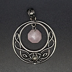 Розовый Кварц Подвески из натурального розового кварца с огранкой шестигранника, металлические полые подвески в виде узла викингов, 44x40 мм