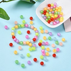 Mixed Color Frosted Acrylic Beads, Bead in Bead, Round, Mixed Color, 7~8mm, Hole: 2mm, about 2030pcs/500g