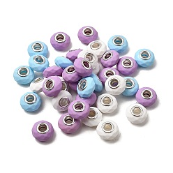Белый Граненые европейские бусины из смолы, окрашенные распылением, бусины с большим отверстием, рондель с латунными сердечниками, покрытыми серебром, белые, 15x8.5 мм, отверстие : 5 мм