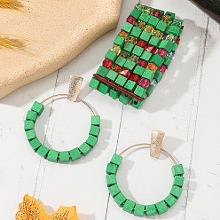 Зеленый лайм Многослойные браслеты и серьги в стиле бохо из сплава смолы и дерева для женщин, кубические, зеленый лайм, 70 мм