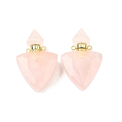 Розовый Кварц Кулоны для духов из натурального розового кварца, с 304 фурнитурой из нержавеющей стали, граненые, треугольник прелести, золотые, 39~40x25x11~12 мм, отверстие : 1.9 мм