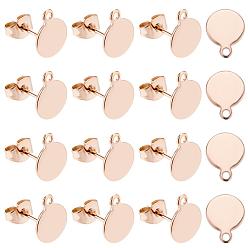 Rose Gold PVD Vacuum Plating 304 Stainless Steel Stud Earring Findings, with Flat Plate, Flat Round, Rose Gold, 12mm, 10.5~11x8x0.7mm, Pin: 0.8mm, hole: 1.4mm, 20pcs/box