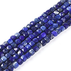 Lapis Lazuli Natural Lapis Lazuli Beads Strands, Faceted, Cube, 4~4.5x4~4.5x4~4.5mm, Hole: 0.6mm, about 90pcs/strand, 15.35 inch(39cm)
