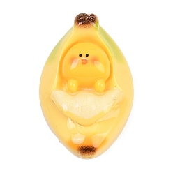 Желтый Непрозрачные кабошоны из смолы, цыпленок лежит на банановой подстилке, желтые, 30.5x20.5x15 мм