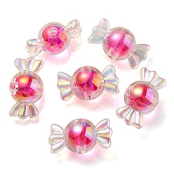 Deep Pink UV Plating Rainbow Iridescent Acrylic Beads, Two Tone Bead in Bead, Candy, Deep Pink, 15.5x29x15mm, Hole: 3mm