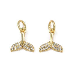 Настоящее золото 18K Латунные микро проложить кубического циркония подвески, прелести рыбий хвост, с целью перехода в кольце, долговечный, без кадмия и без свинца, стойки покрытие, реальный 18 k позолоченный, 10x9.5x1.5 мм, отверстие : 3 мм