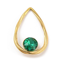 Dark Green 304 Stainless Steel Micro Pave Cubic Zirconia Pendants, Teardrop with Round, Dark Green, 28.5x18.5x4.5mm, inner diameter: 16.5x14.5mm