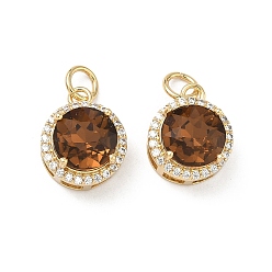 Плоский Круглый Латунные микро проложить кубического циркония подвески, со стеклом, без кадмия и без свинца, долговечный, стойки покрытие, реальный 18 k позолоченный, плоско-круглые, 13.5x11x8 мм, Перейти кольцо: 5x0.8 мм, внутренний диаметр: 3 мм