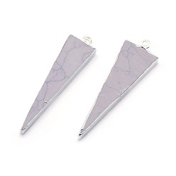 Silver Synthetic Howlite Pendants, with Brass Findings, Triangle, Silver, 42x13x3~3.5mm, Hole: 2mm