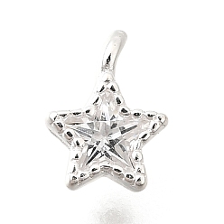 Прозрачный 925 подвески из стерлингового серебра с кубическим цирконием., звезда, прозрачные, 6x4.5x2 мм, отверстие : 1.1 мм
