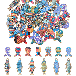 (52) Непрозрачная лаванда 46 шт 8 стили подвески из сплава эмали, очарование рыбы, золотые, разноцветные, 18~27x10.5~13x1.5~2.5 мм, отверстие : 1.4~1.8 мм