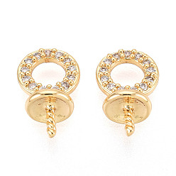 Настоящее золото 18K Поручни из латуни с прозрачным кубическим цирконием, кольцо, без никеля , реальный 18 k позолоченный, 12x7x5 мм, штифты : 1 мм