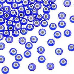 Blue 60Pcs Handmade Lampwork Evil Eye Cabochons, Flat Round, Blue, 6x2mm