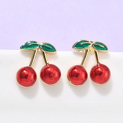 Настоящее золото 18K Серьги-гвоздики из латуни, вишня, реальный 18 k позолоченный, 13x12 мм