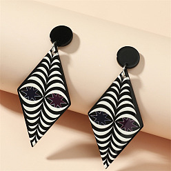 Oval Акриловые болтаться серьги стержня, украшения из латуни для женщин, овальный рисунок, 78x34 мм