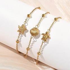 Mixed Shapes Тема морской жизни 304 Браслеты из нержавеющей стали, спутниковые цепи браслеты для женщин, золотые, ионное покрытие (ip), долговечный, разнообразные, 6.38~6.65 дюйм (16.2~16.9 см)