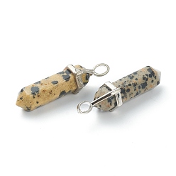 Dalmatian Jasper Natural Dalmatian Jasper Pendants, with Platinum Tone Brass Findings, Bullet, 39.5x12x11.5mm, Hole: 4.5x2.8mm