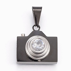 Черный Цвет Металла 304 кубический стальные подвески из нержавеющей диоксида циркония, камера, металлический черный , 19.5x19.5x10 мм, отверстие : 5x10 мм