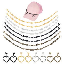 Mixed Color 16Pcs Heart Zinc Alloy Hat Chian and Pendant Decorations, with Alloy Lobster Claw Clasps, Mixed Color, 37~230mm