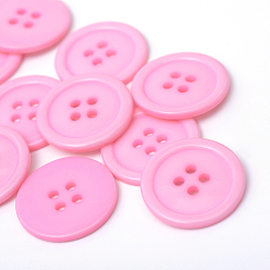 Pink 4-Hole Plastic Buttons, Flat Round, Pink, 22x2mm, Hole: 2mm
