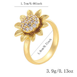 Прозрачный Латунная микропаве кубический цирконий вращающаяся манжета открытые кольца, цветок, Кольцо-спиннер для успокоения беспокойства, медитации, золотые, прозрачные, 18 мм