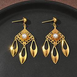 Золотой Серьги-люстры из гальванизированной латуни, ромб, золотые, 49x23 мм