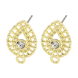 Crystal Rack Plating Alloy Stud Earring Finding, with Rhinestone and 304 Stainless Steel Pin, Cadmium Free & Nickel Free & Lead Free, Teardrop, Crystal, 19.5x12mm, Hole: 1.6mm, Pin: 10.5x0.5mm