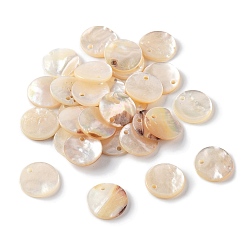 Белые Ракушки Подвески из натуральной белой/черной ракушки, вырезанные вручную, плоско-круглые, 12.5x1.5 мм, отверстие : 1.4 мм