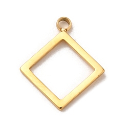 Real 14K Gold Plated 304 Stainless Steel Pendants,  Hollow Rhombus Charm, Real 14K Gold Plated, 15.5x13x1mm, Hole: 1.5mm