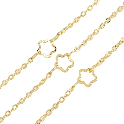 Золотой Латунные кабельные цепи, пайки, без кадмия, без никеля и без свинца, с катушкой, цветок, золотые, 6x6x1 мм, около 32.81 футов (10 м) / рулон